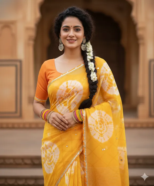 Mirror_work_tie_dye_saree_-__Yellow