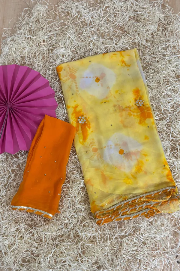 Mirror_work_tie_dye_saree_-__Yellow