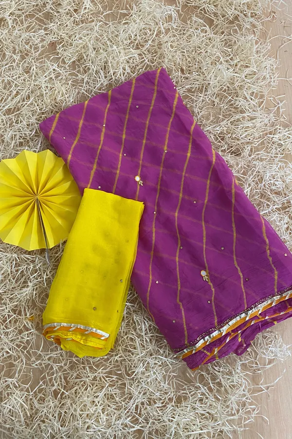 MIRROR_WORK_LEHERIYA_SAREE-PINK_YELLOW