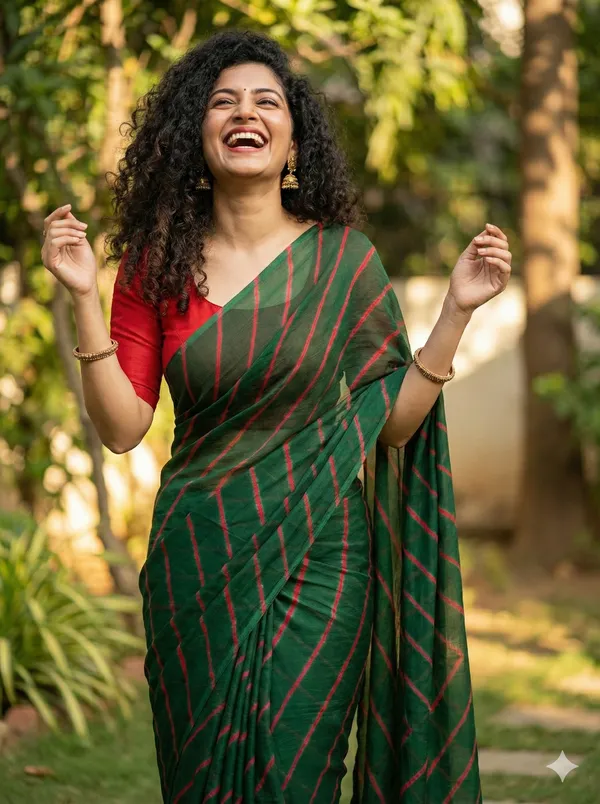 Olive_Green_Red_Hand_Leheriya_Light_Weight_Saree_With_Blouse_For_Women