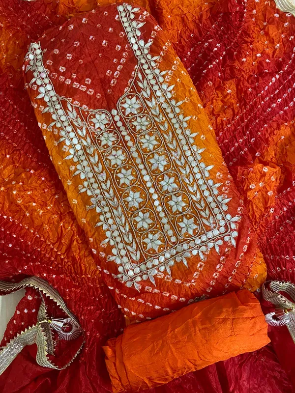 Four_Piece_Orange_shaded_Unstitched_Art_Silk_Suits