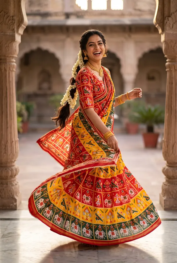 Patola_inspired_Saree_with_gota_work_
