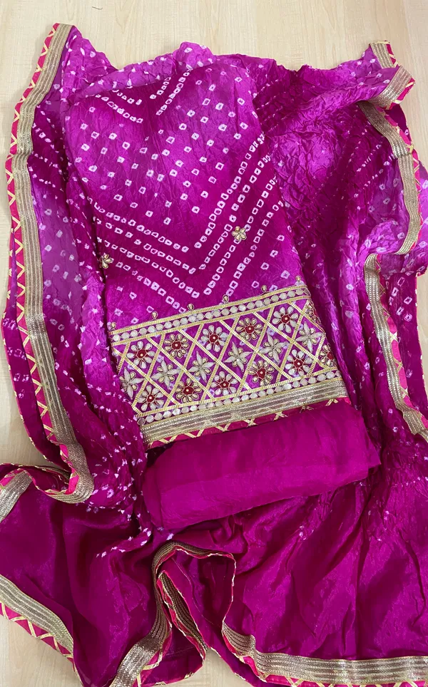 Four_piece_Pink_shaded_bottom_work_Unstitched_Art_Silk_Suits