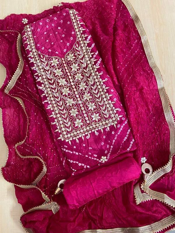 Four_piece_Rani_pink_shaded_Unstitched_Art_Silk_Suits