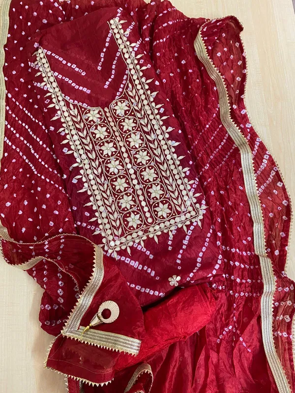 Four_piece_Red_Unstitched_Art_Silk_Suits