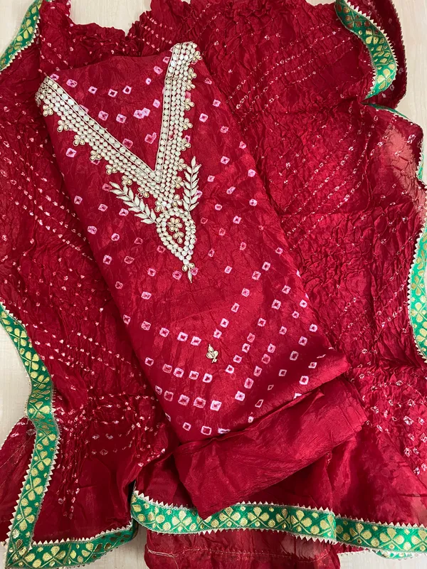 Three_piece_Red_Unstitched_Art_Silk_Suits