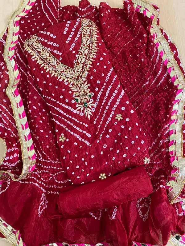 Three_piece_Red_Unstitched_Art_Silk_Suits