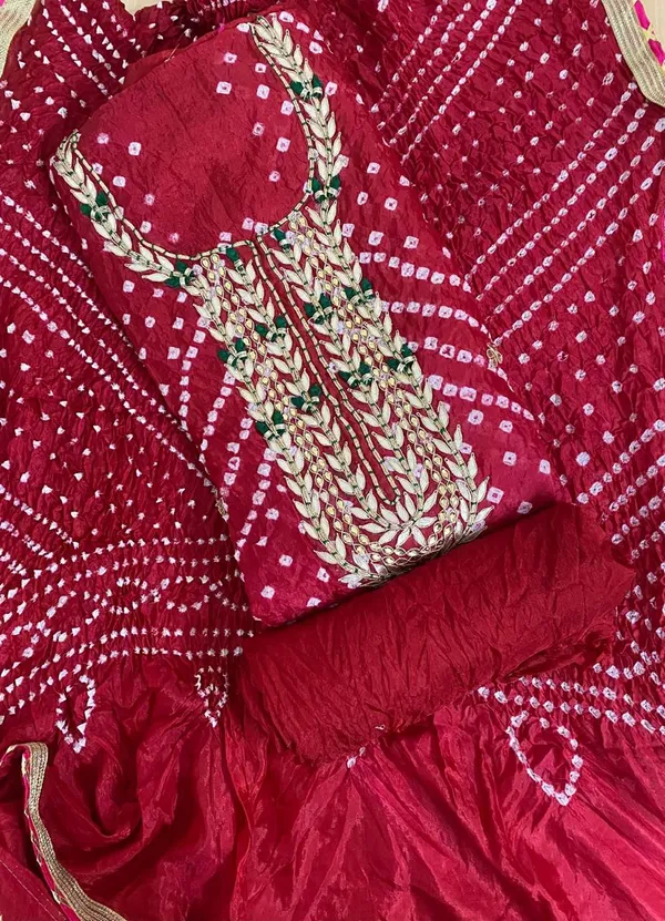 Four_piece_Red_Unstitched_Art_Silk_Suits