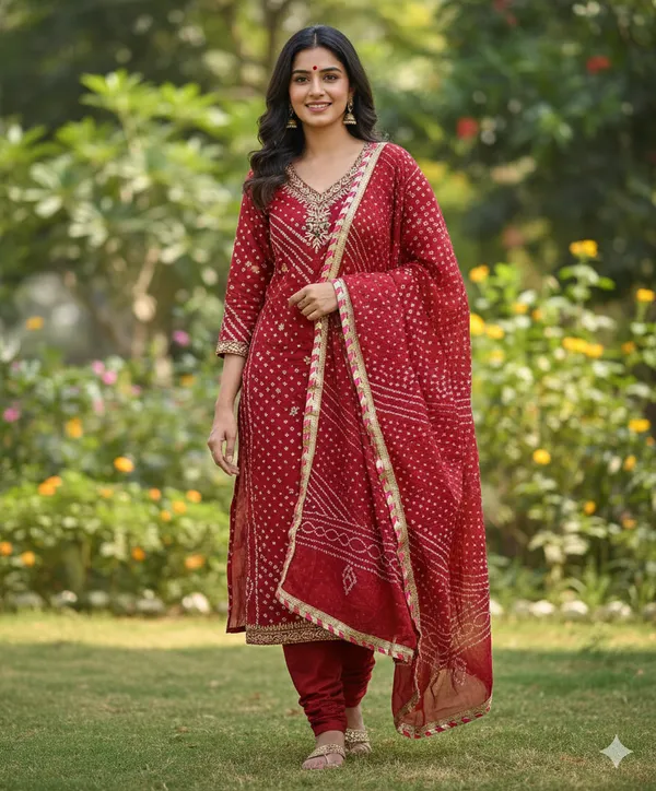 Three_piece_Red_Unstitched_Art_Silk_Suits