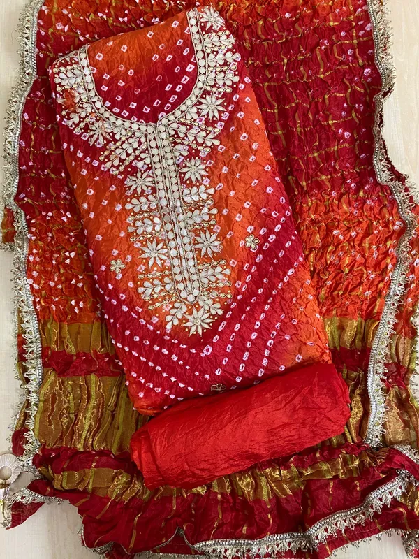 Four_Piece_Shaded_Orange_Unstitched_Art_silk_suits