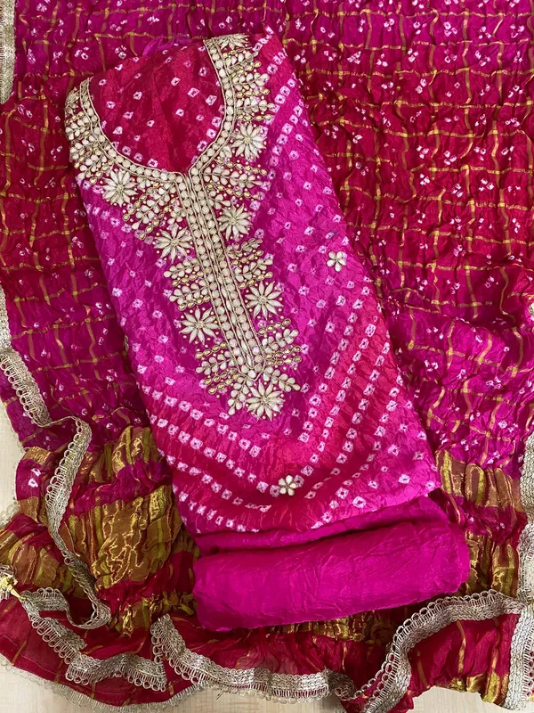 Four_pieces_Shaded_pink_rani_Unstitched_Art_Silk_Suits