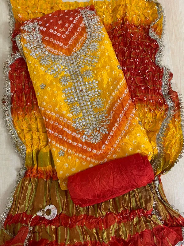 Four_pieces_Shaded_yellow_Unstitched_Art_Silk_Suits