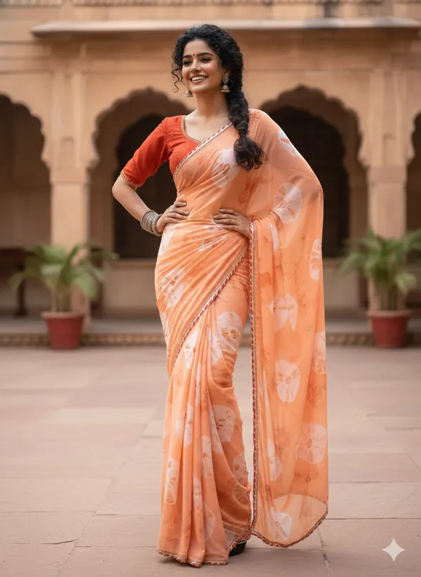 Mirror_work_Tie_dye_saree_-Orange