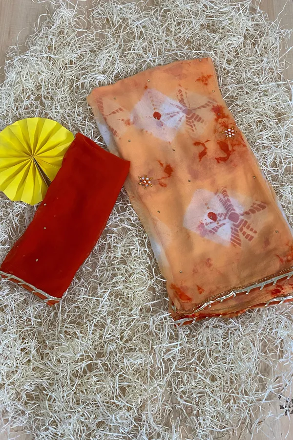 Mirror_work_Tie_dye_saree_-Orange