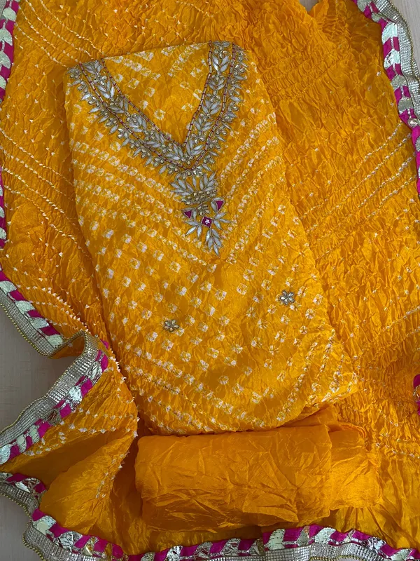 Three_piece_Yellow_Unstitched_Art_Silk_Suits