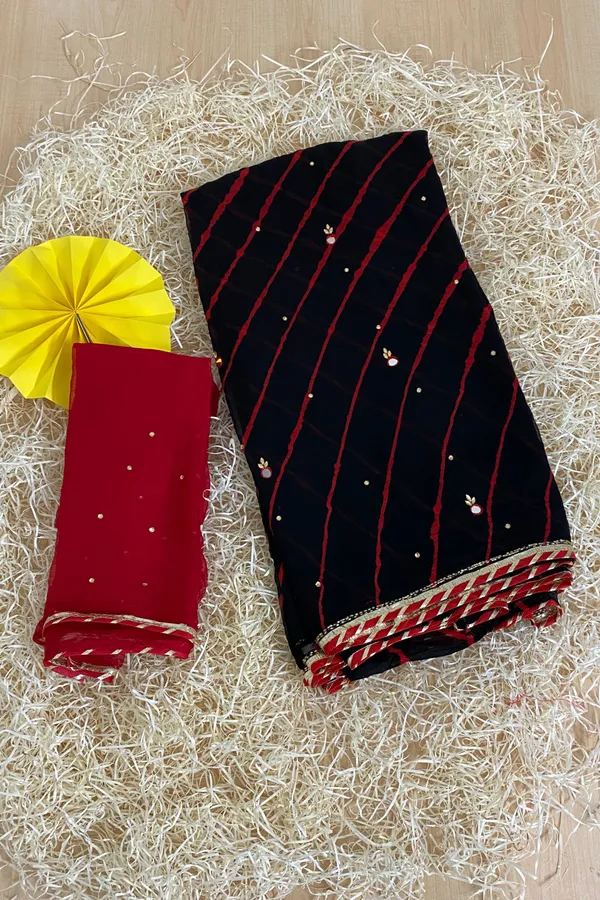 Mirror_work_leheriya_saree_-_Red_black