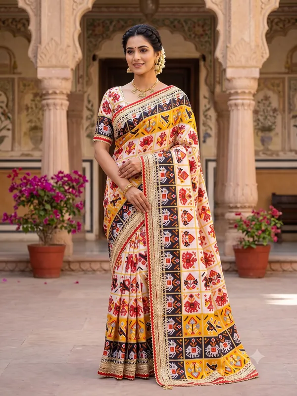 Patola_inspired_Saree_with_gota_work_