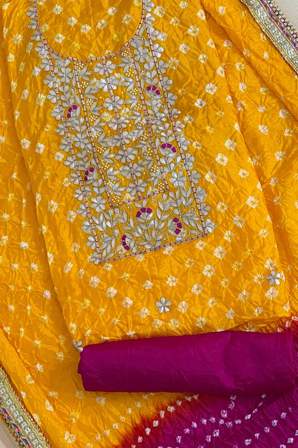 Four_piece_Unstitched_Art_Silk_Suits_yellow_pink