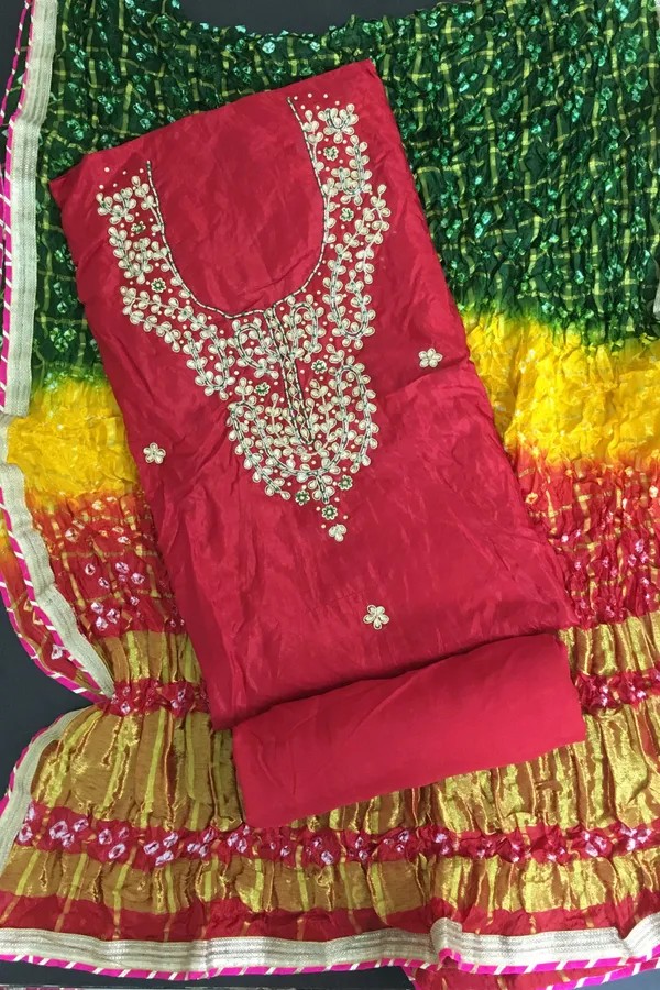 Four_piece_Red_Unstitched_Art_Silk_Suits