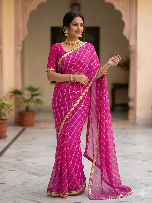 Mirror_work_leheriya_saree_-_Pink