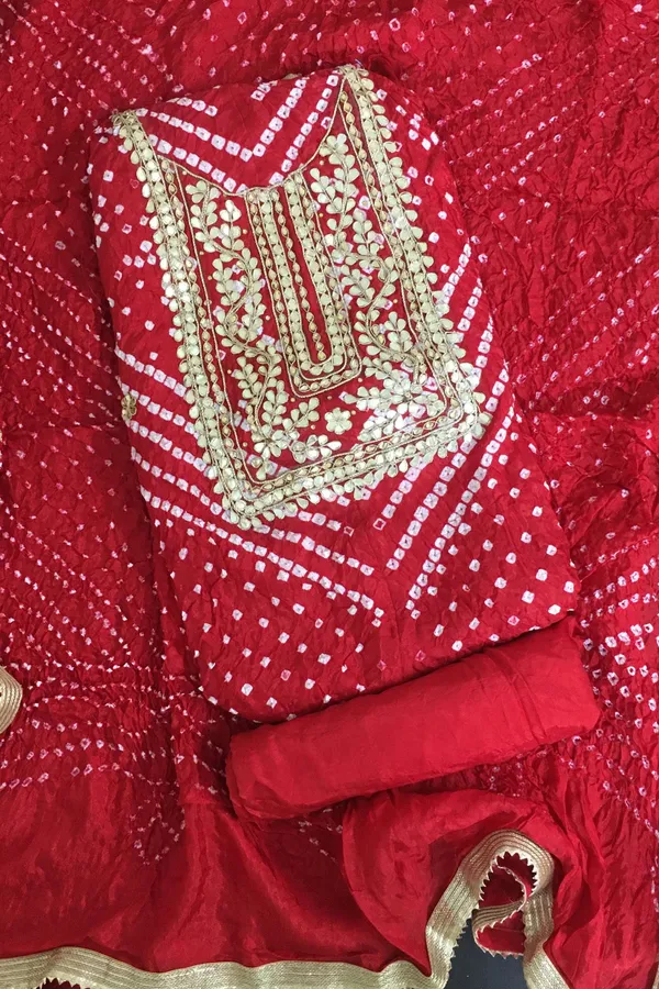 Four_piece_Red_Unstitched_Art_Silk_Suits