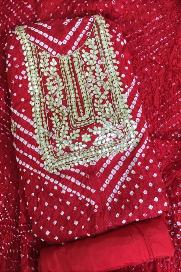 Four_piece_Red_Unstitched_Art_Silk_Suits