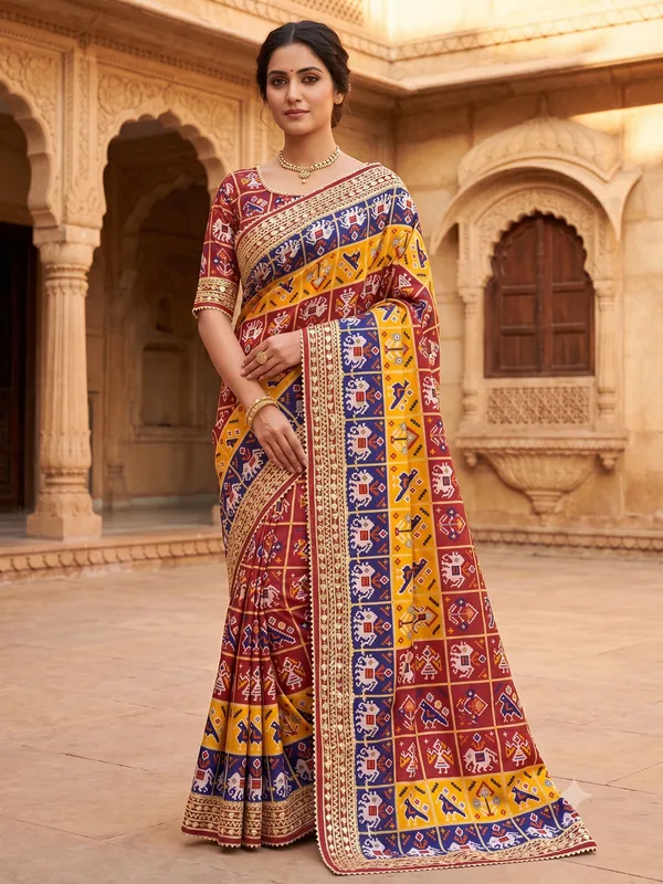 Patola_inspired_Saree_with_gota_work_