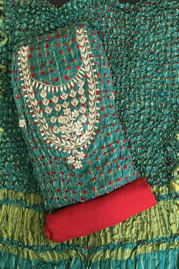 Four_piece_Green_Gharchola_Unstitched_Art_Silk_Suits