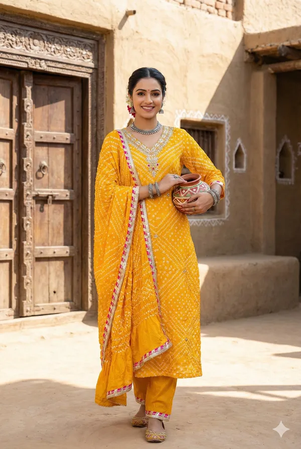 Three_piece_Yellow_Unstitched_Art_Silk_Suits