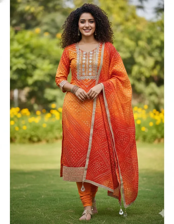 Four_Piece_Orange_shaded_Unstitched_Art_Silk_Suits