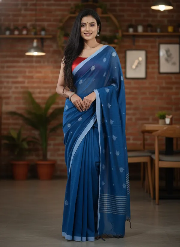 Women_S_Handloom_Cotton_Soft_Khadi_Jamdani_Saree_With_Blouse_Piece_Saree_For_All_Ocassion