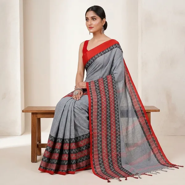 Wsari_Women_S_Handloom_Cotton_Khadi_Begampuri_Saree_With_Blouse_Piece_Saree_For_All_Ocassion_Length_5_5_Mtr