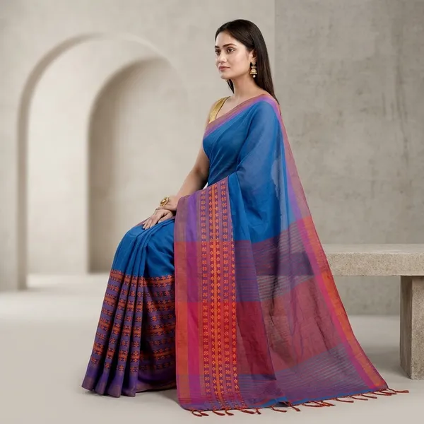 Wsari_Women_S_Handloom_Cotton_Khadi_Begampuri_Saree_With_Blouse_Piece_Saree_For_All_Ocassion_Length_5_5_Mtr