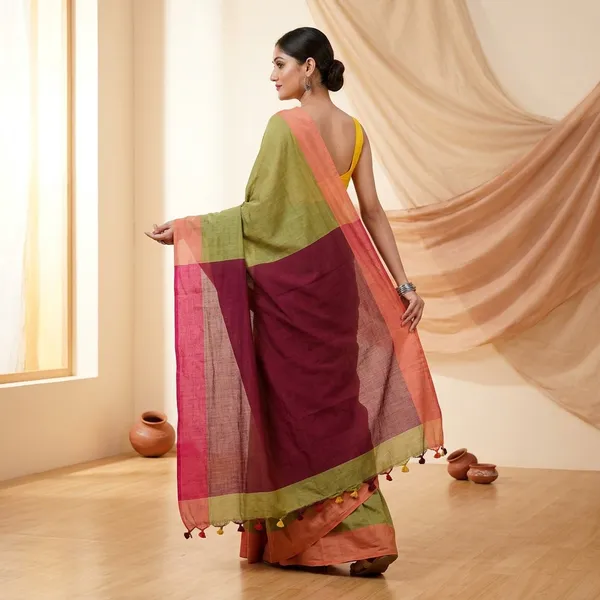 Women_S_Traditional_Bengal_Handloom_Cotton_Saree_With_Blouse_Piece_Pure_Cotton_5_5_M_Saree_0_8_M_Blouse_Lightweight_And_Breathable_Multicolor
