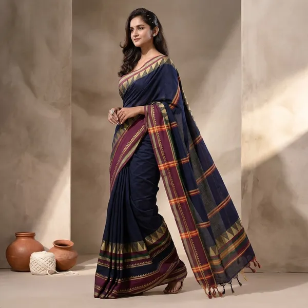 Handloom_Women_S_Traditional_Bengal_Handloom_Madhubani_Cotton_Saree_With_Running_Blouse_Piece