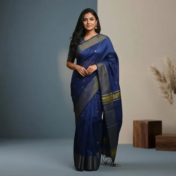 Women_S_Handloom_Cotton_Silk_Maheswari_Saree_Ethnic_Wear_With_Running_Unstitched_Blouse_Piece_Free_Size_Blue