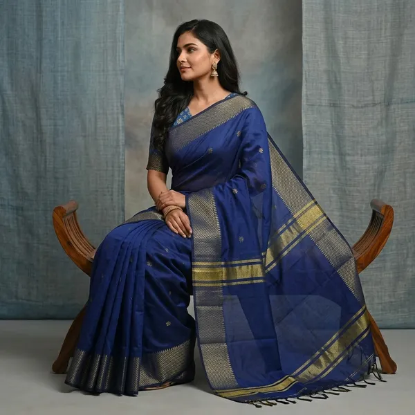 Women_S_Handloom_Cotton_Silk_Maheswari_Saree_Ethnic_Wear_With_Running_Unstitched_Blouse_Piece_Free_Size_Blue