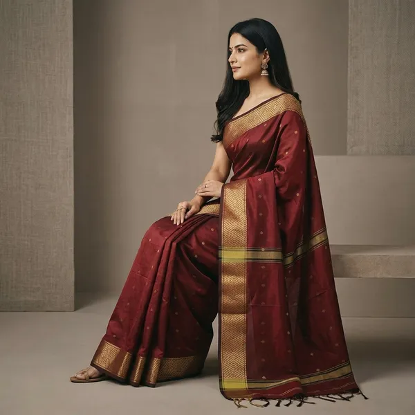 Women_S_Handloom_Cotton_Silk_Maheswari_Saree_Ethnic_Wear_With_Running_Unstitched_Blouse_Piece_Free_Size_Maroon