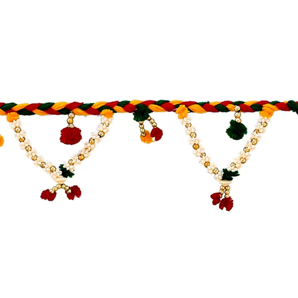 LITTLE_HOMES_Woolen_Traditional_Beads_Toran_with_White_beads_Handmade_Home_Decor_for_Diwali_Decor,_Door_Hanging/Bandarwal/Toran_for_Door,_Traditional_Bandarwal_for_Door,_(31_inch_Length),_(3_inch_Hanging_Height),Multicolor,_Medium