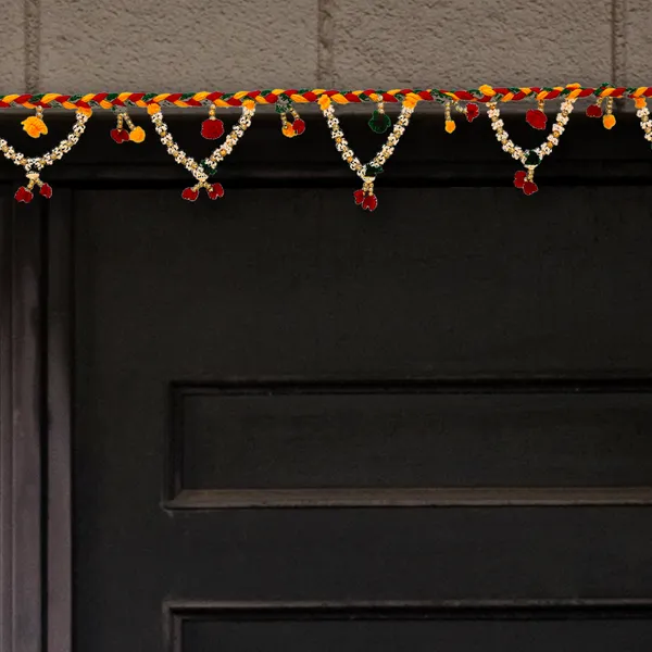 LITTLE_HOMES_Woolen_Traditional_Beads_Toran_with_White_beads_Handmade_Home_Decor_for_Diwali_Decor,_Door_Hanging/Bandarwal/Toran_for_Door,_Traditional_Bandarwal_for_Door,_(31_inch_Length),_(3_inch_Hanging_Height),Multicolor,_Medium