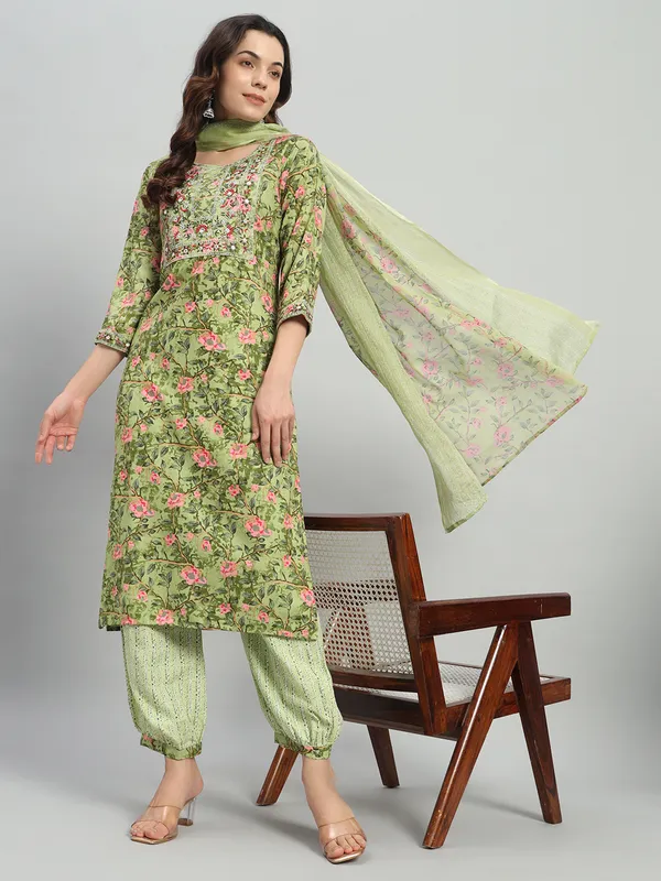 Green_Floral_Print_Kurta,_Patiala_&_Dupatta_Set_For_Women