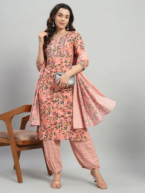 Pink_Floral_Print_Kurta,_Patiala_&_Dupatta_Set_For_Women