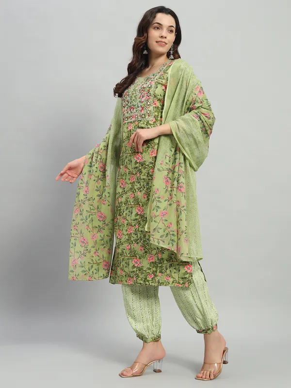 Green_Floral_Print_Kurta,_Patiala_&_Dupatta_Set_For_Women