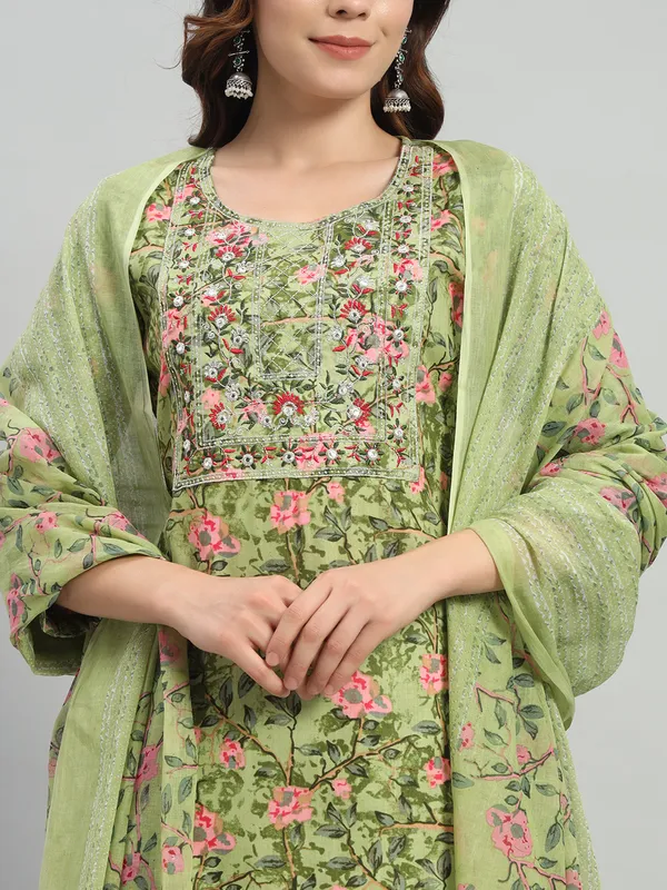 Green_Floral_Print_Kurta,_Patiala_&_Dupatta_Set_For_Women