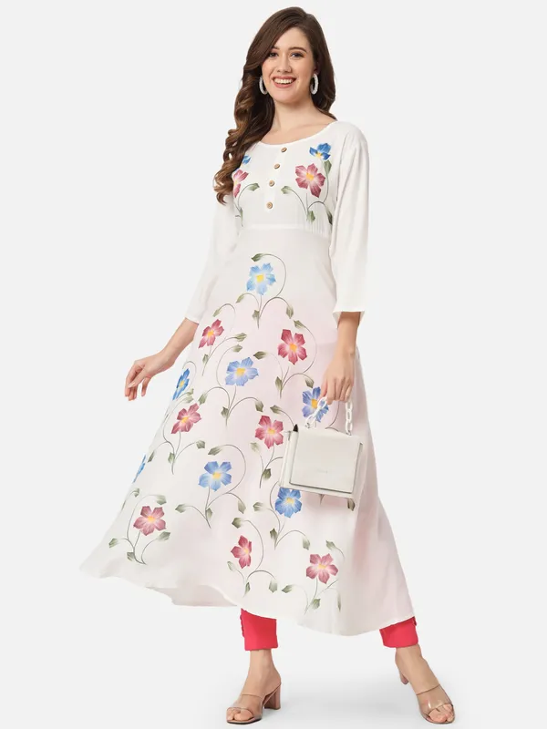 White_Color_Block_Anarkali_Kurta_For_Women