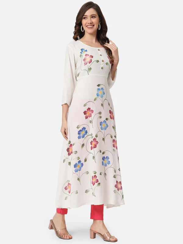 White_Color_Block_Anarkali_Kurta_For_Women