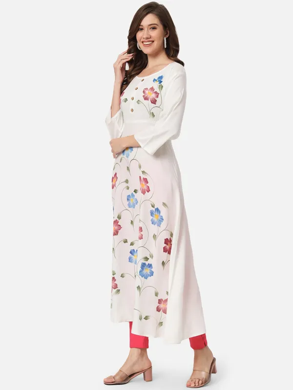 White_Color_Block_Anarkali_Kurta_For_Women