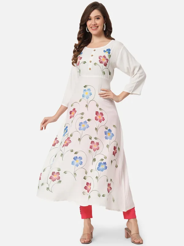 White_Color_Block_Anarkali_Kurta_For_Women
