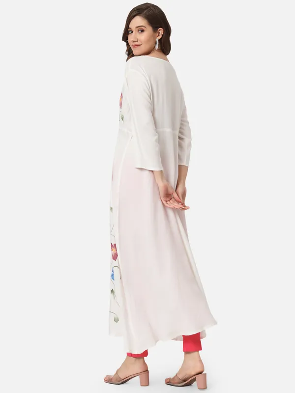 White_Color_Block_Anarkali_Kurta_For_Women