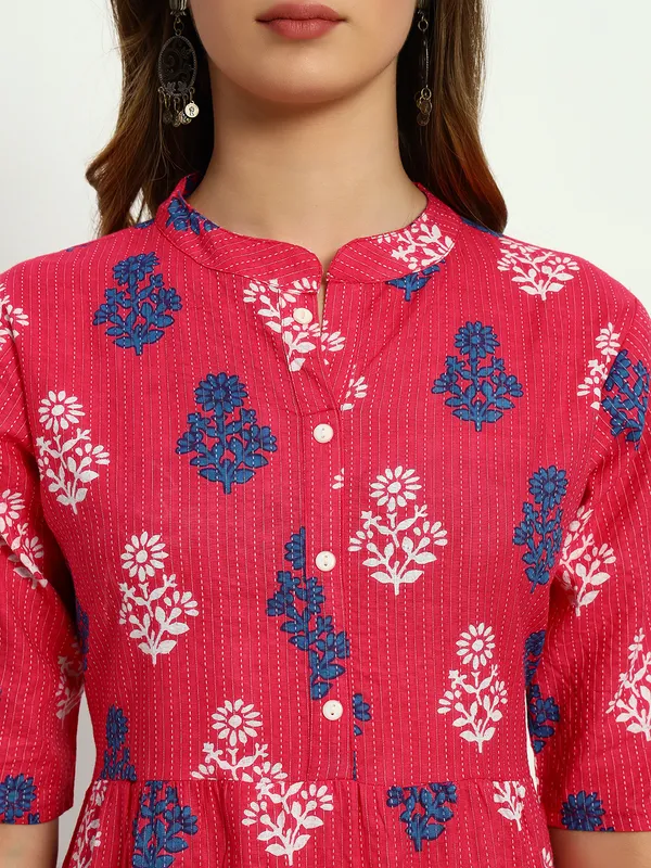 Pink_Printed_Pure_Cotton_Katha_Work_Flared_Kurta_For_Women